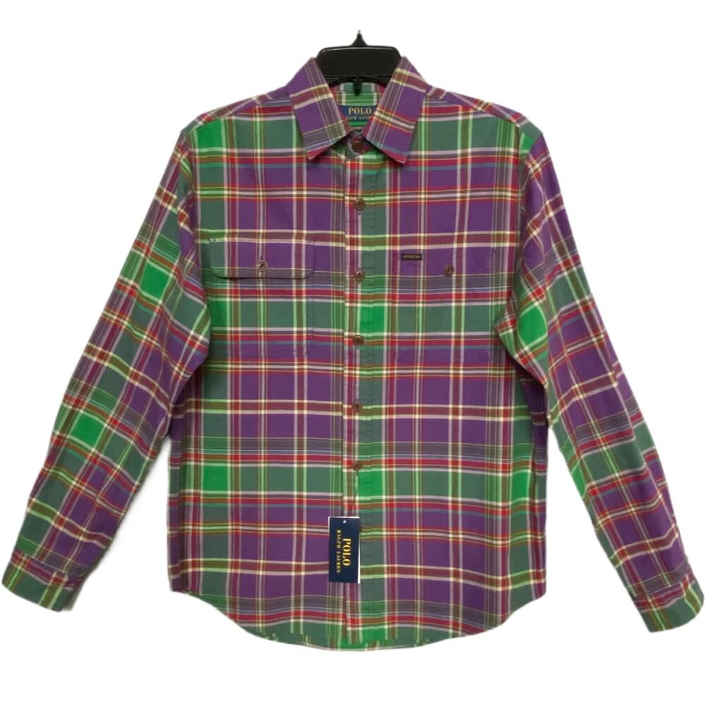 Polo Ralph Lauren Shirt Men's Small Classic Fit Long Slv Purple/Green Plaid NEW